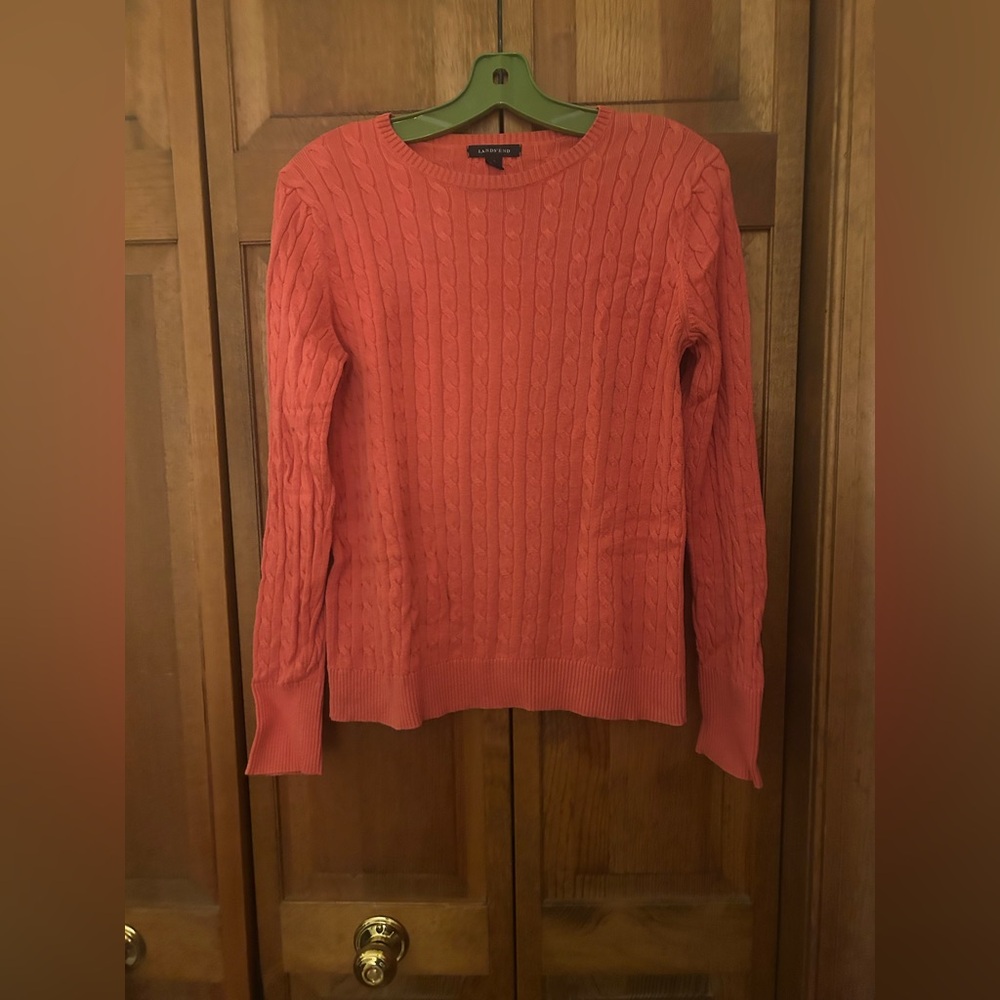 Land’s End Women’s S (6-8) Salmon Colored Cable Knit Baumwolle (Cotton) Sweater